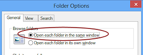 Dialog: Folder Options > General > double click behavior (Win8)