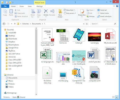 File Explorer with Large Icons in Contents pane (Win8)
