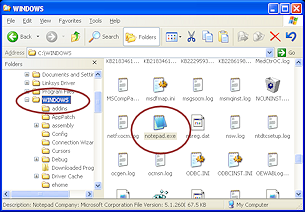 Explorer showing notepad.exe (WinXP)