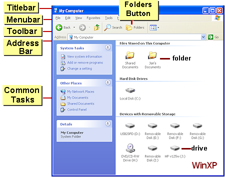 Default My Computer window in WinXP - labeled