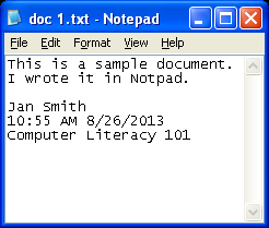 Notepad with doc 1.txt displayed (WinXP)