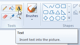 Paint: Text button with popup tip (Win7)