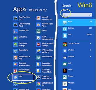 Search results: 'p' in Apps (Win8)