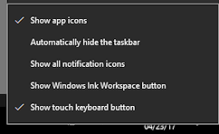 Right Click Menu: Taskbar in Tablet mode (Win10CU)