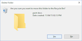 Dialog: Confirm delete to Recycle Bin (Win10)