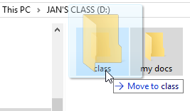 Drag the folder excel docx to the folder class (Win10)