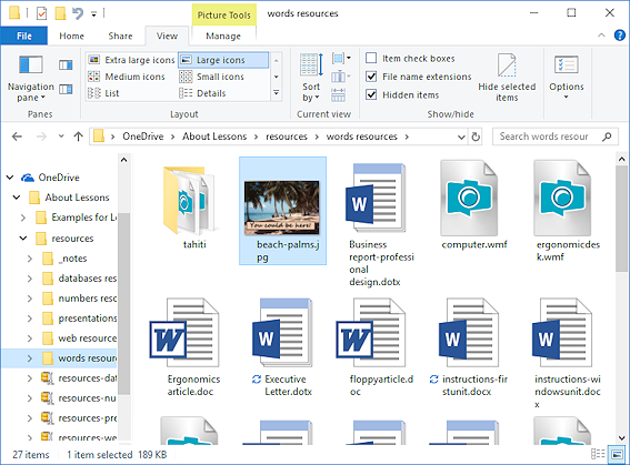 File Explorer: Selected item with expanded folder tree (Win10-1803)