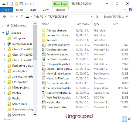 Grouped items in File Explorer window (Win10)
