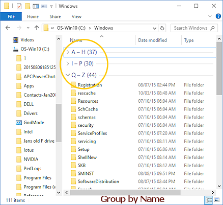 Group by Name (Win10)