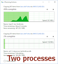 Multiple progress bars show when you have multiple actions are going on at the same time (Win10)