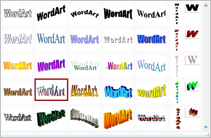 WordArt galler  (Word 2007)