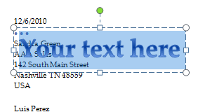 WordArt initial text box (Word 2010)