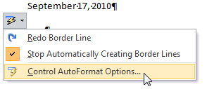 Button: AutoCorrect - menu - borders stopped (Word 2010)