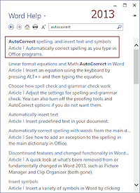 Help: Search - autocorrect (Word 2013)