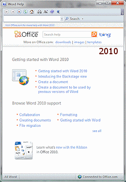 Help: initial Search window (Word 2010)