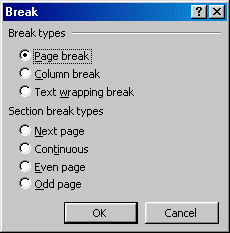 Dialog - Break in Word 2000
