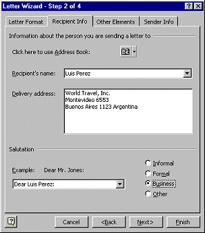 Dialog- Letter Wizard step 2