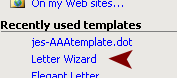 Task Pane: Letter Wizard link (2003)