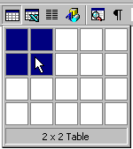 Table button with grid showing