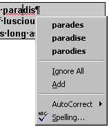 Menu - Spelling: paradis
