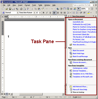 Window: Word 2002 with New Document Task Pane