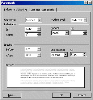 Dialog -Paragraph - setting space before to 6 pts.