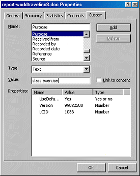 Dialog-File Properties - Custom tab