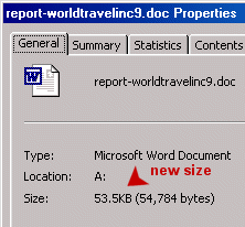 Dialog- File Properties - new size showing on General tab