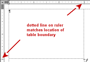Table - drawing outside of table- line on rulers for edge location