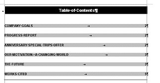 Text - Report Table of Contents
