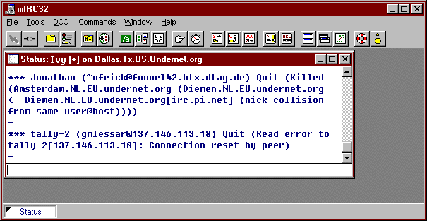  IRC window with status window open